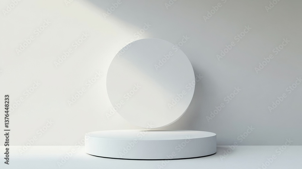 Poster empty podium or pedestal display on white background with cylinder stand concept. blank product shel
