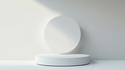 Empty podium or pedestal display on white background with cylinder stand concept. Blank product shelf standing backdrop.