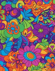 Floral Fantasy: A vibrant tapestry of psychedelic floral patterns explodes with color, swirling together in a kaleidoscope of artistic expression.