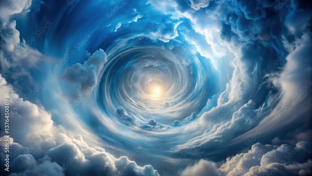 Poster celestial vortex a whirlwind of clouds encircling a radiant light source in the heavens