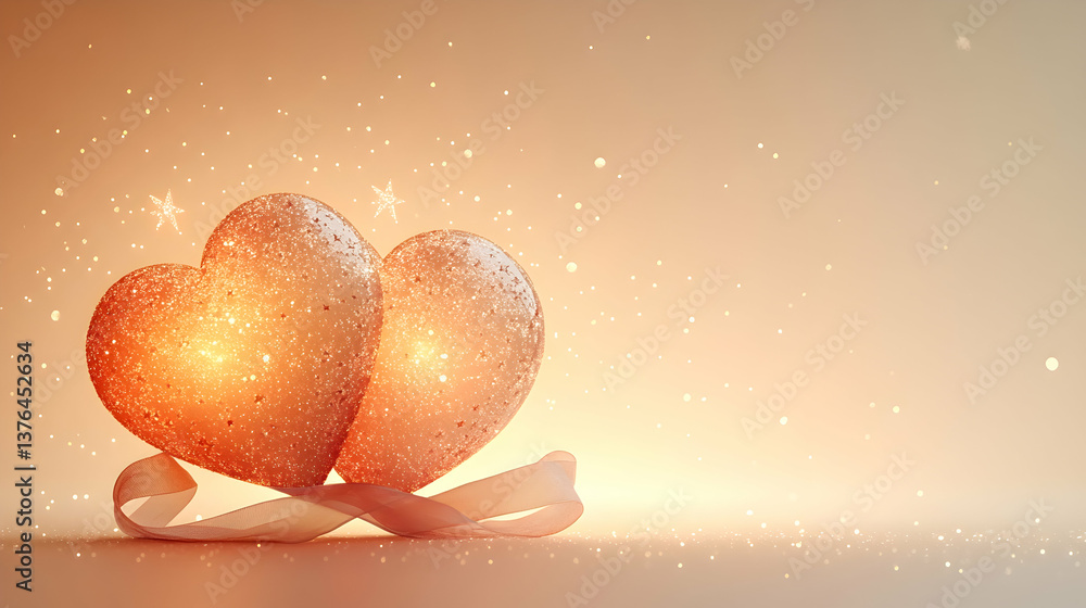 Canvas Prints a light gradient background featuring two intertwined glowing hearts, minimal ribbons and abstract s