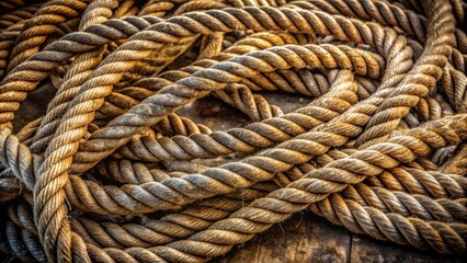 Fototapeta premium A Tangled Mass of Weathered Rope, Showing Texture and Age, Hints of a Nautical Past, Possibly Abandoned or Forgotten, a Textured Background Image of Rustic Cordage