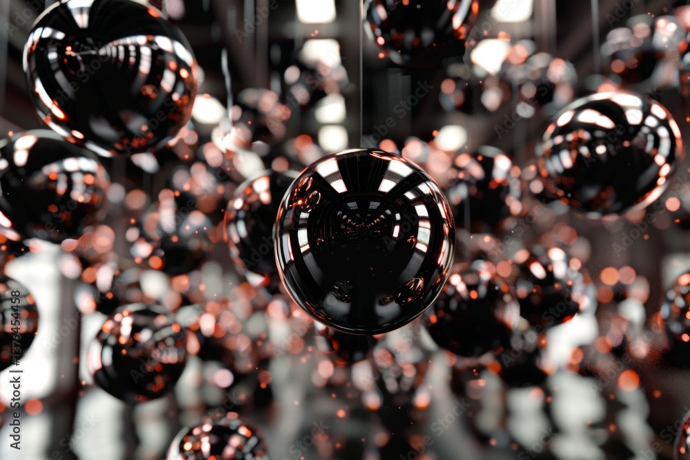 Aufkleber floating bronze droplets create neural patterns on matte black background with glowing outlines