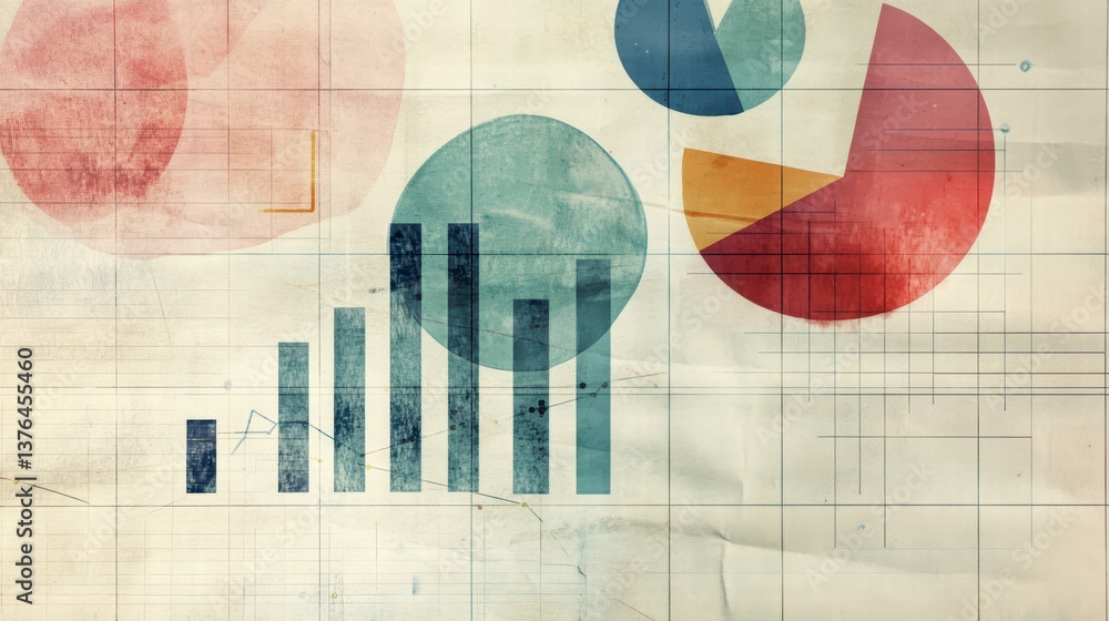 Poster data visualization: a sophisticated collage of charts and graphs, presenting abstract business infor