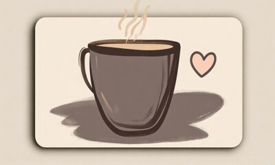 Obraz premium Illustrative Coffee Cup with Heart Detail and Steam