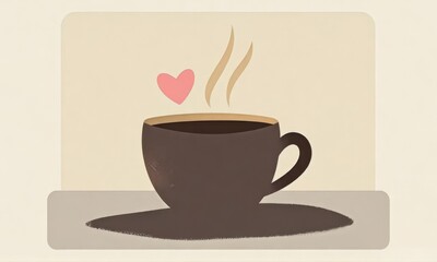 Obraz premium Illustrative Coffee Cup with Heart Detail and Steam