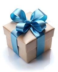 Blue gift box with ribbon and bow for celebrations and holidays on transparent background