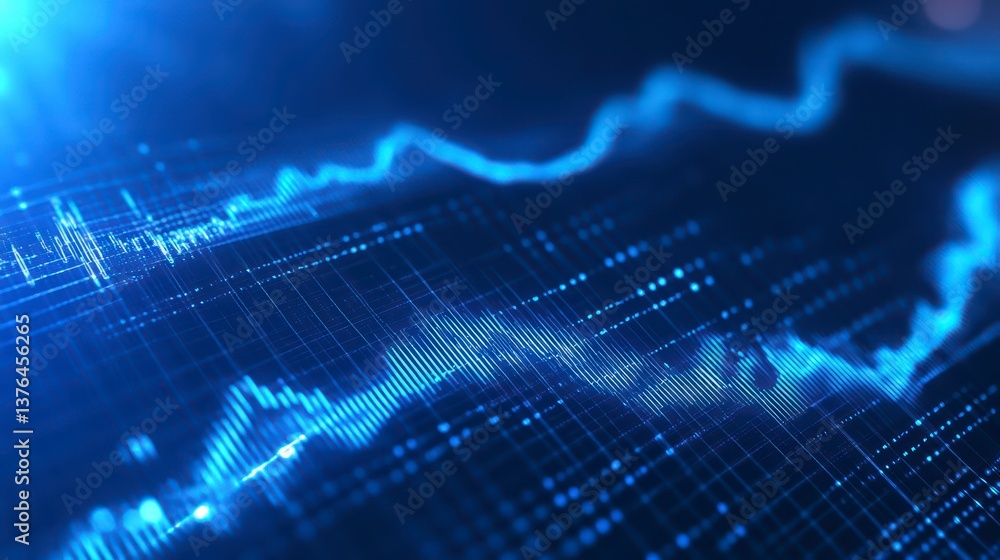 Poster financial dynamics: visualize the pulse of the market with this image of abstract blue data streams,