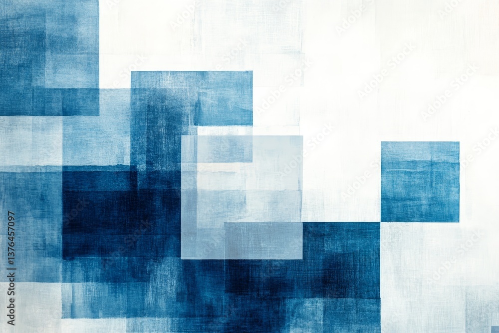 Poster minimalistic white background with oversized blue geometric squares for tech branding and ui design