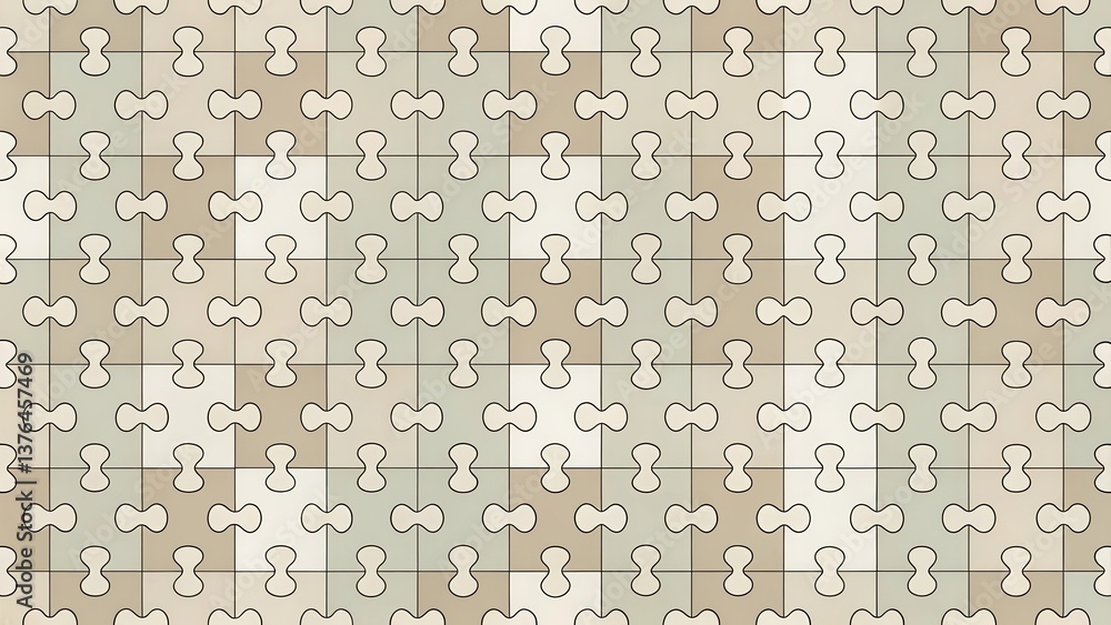 Poster Interlocking Beige and Taupe Puzzle Pieces Forming a Seamless Pattern Ideal for Backgrounds and Textures