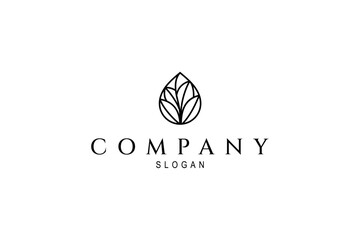 water drop logo with leaf elements in linear design style