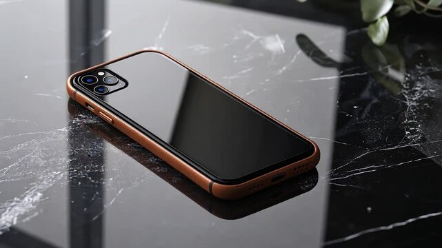 Elegant Brown Leather iPhone Case on Marble