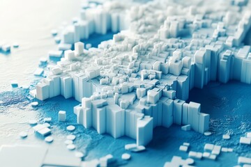 Obraz premium Abstract map design created with blue and white cubes on a flat background in 3d rendering