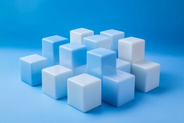 Obraz premium Abstract map of blue and white cubes in minimalist composition with geometric precision and lighting