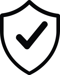Shield with Checkmark Vector - Security Icon Graphic, Line Art Design, Black and White, EPS for Protection Themes.