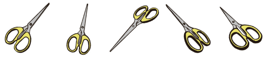 Scissors Clipart Vector Set – Hand-drawn Line Art and Colored EPS Files, Black and White and Yellow Handle Scissors for Craft, School, Hair Salon, Office, and Graphic Design Projects