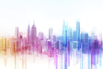 Fototapeta premium Minimalistic cityscape with towering skyscrapers in vibrant colors