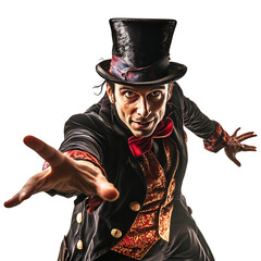 Whimsical Circus Ringmaster Doing a Trick Isolated on Transparent Background