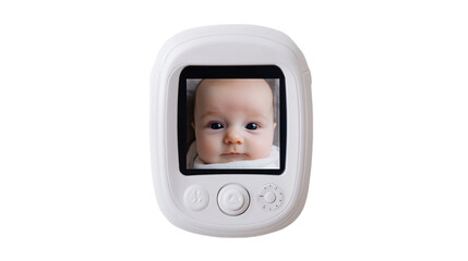 Video baby monitor with handheld display secure infant surveillance home technology indoor close-up view