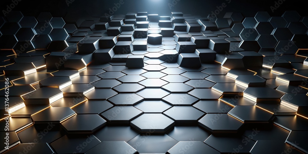 Aufkleber Abstract Dark Hexagon Pattern with Illuminated Edges and a Dynamic Surface
