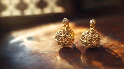 Luxurious Gold Colored Earrings Displayed on Elegant Table