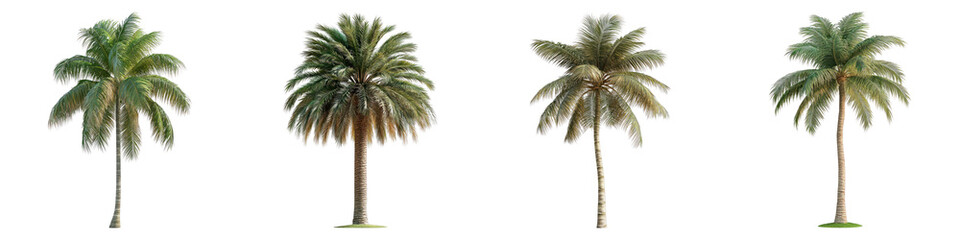 Palm tree isolated on transparent background. PNG , Set of