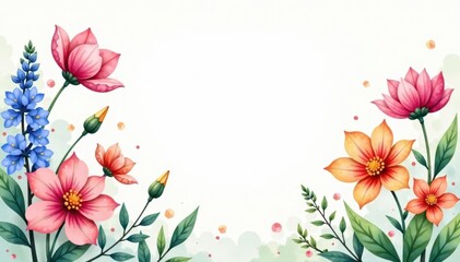 Delicate watercolor wildflowers frame, botanical illustration , floral, spring