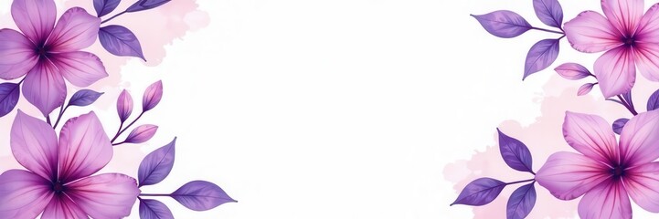 Elegant purple watercolor floral funeral program design, template, delicate