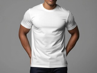 blank white t shirt use by model on gray background