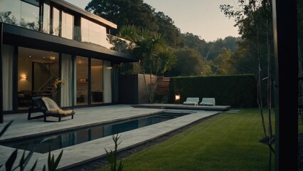 Modern Minimalist House with Pool and Lush Greenery
