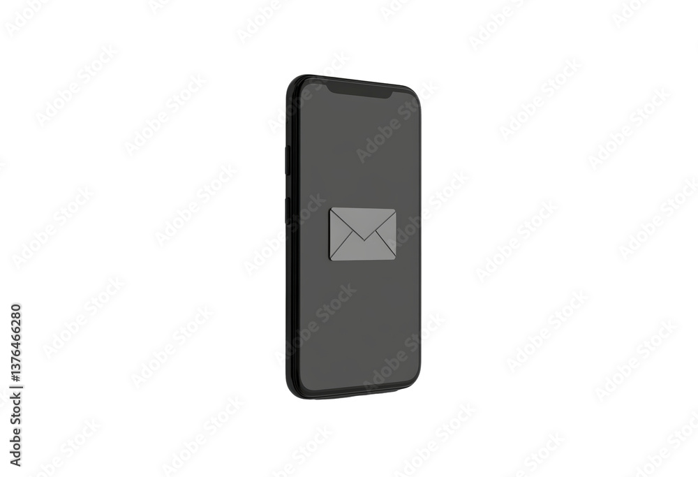 Poster mobile phone displaying a message notification on a sleek black background