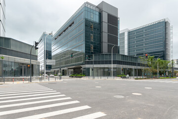 empty concrete ground in front of modern office buildings in downtown. floor for copy space