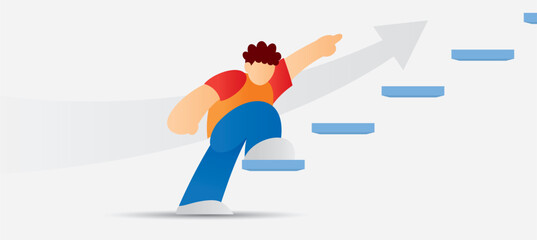 man is going up the stairs illustration vector in first step concept