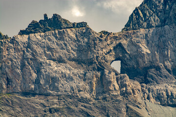 The Martinsloch is a breakthrough in the Tschingelhörner Alpine chain south-east of Elm in the...