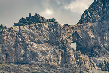 The Martinsloch is a breakthrough in the Tschingelhörner Alpine chain south-east of Elm in the...