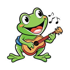 green frog is playing guitar