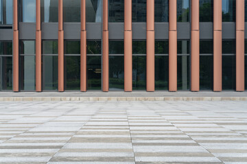 empty concrete ground in front of modern office buildings in downtown. floor for copy space