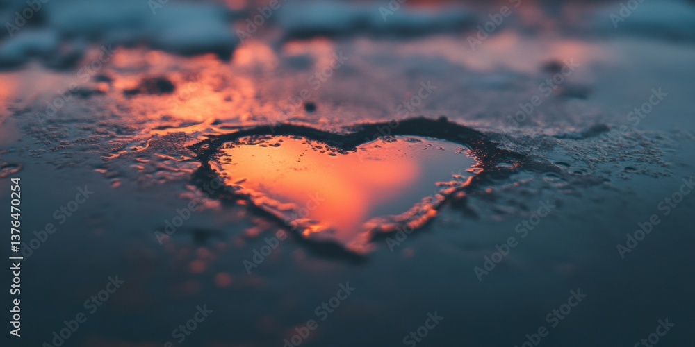Poster sunset melting hearts emotional resilience in digital age design - romantic tech metaphor for modern