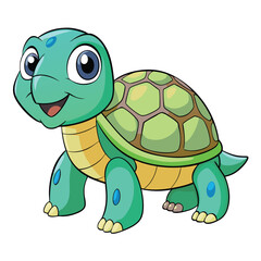 Obraz premium A cheerful green cartoon turtle with a cute smile, isolated vector art