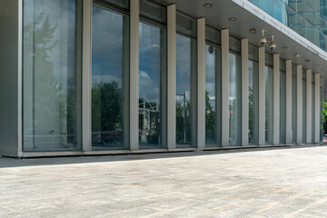 empty concrete ground in front of modern office buildings in downtown. floor for copy space