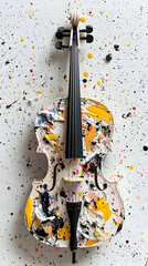 Abstractly Painted Cello with Yellow and White Splashes on Speckled Background