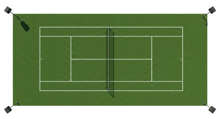 Isolated Top Down View of Green Tennis Court with Lighting