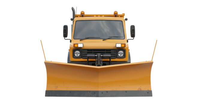 Isolated Front View of Yellow Snow Plow Truck