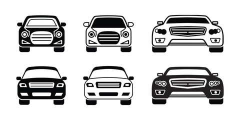 Obraz premium Front view of different types of car. Flat styled vector illustration of a set of car icons and transport vehicles on transparent background.