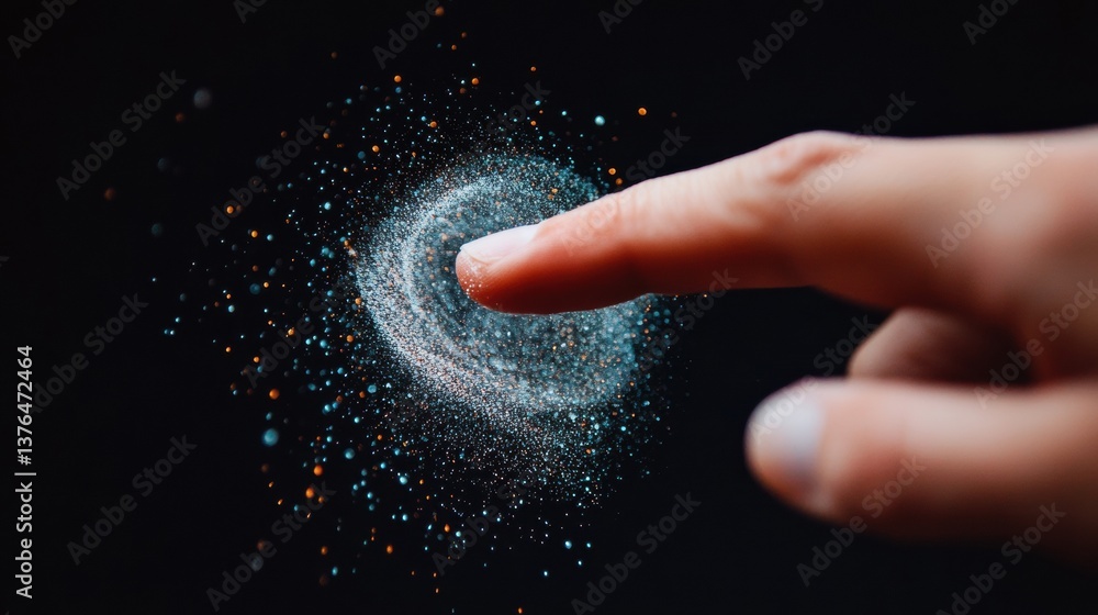Poster Quantum Interactive Design Futuristic Digital Touch Interface Revealing Immersive Data Visualization with Haptic Particle Dynamics - Next-Generation User Experience Innovation