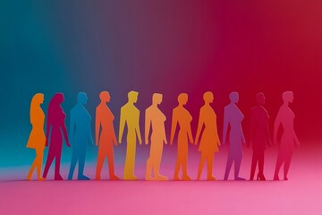 Colorful Paper People Silhouettes Walking