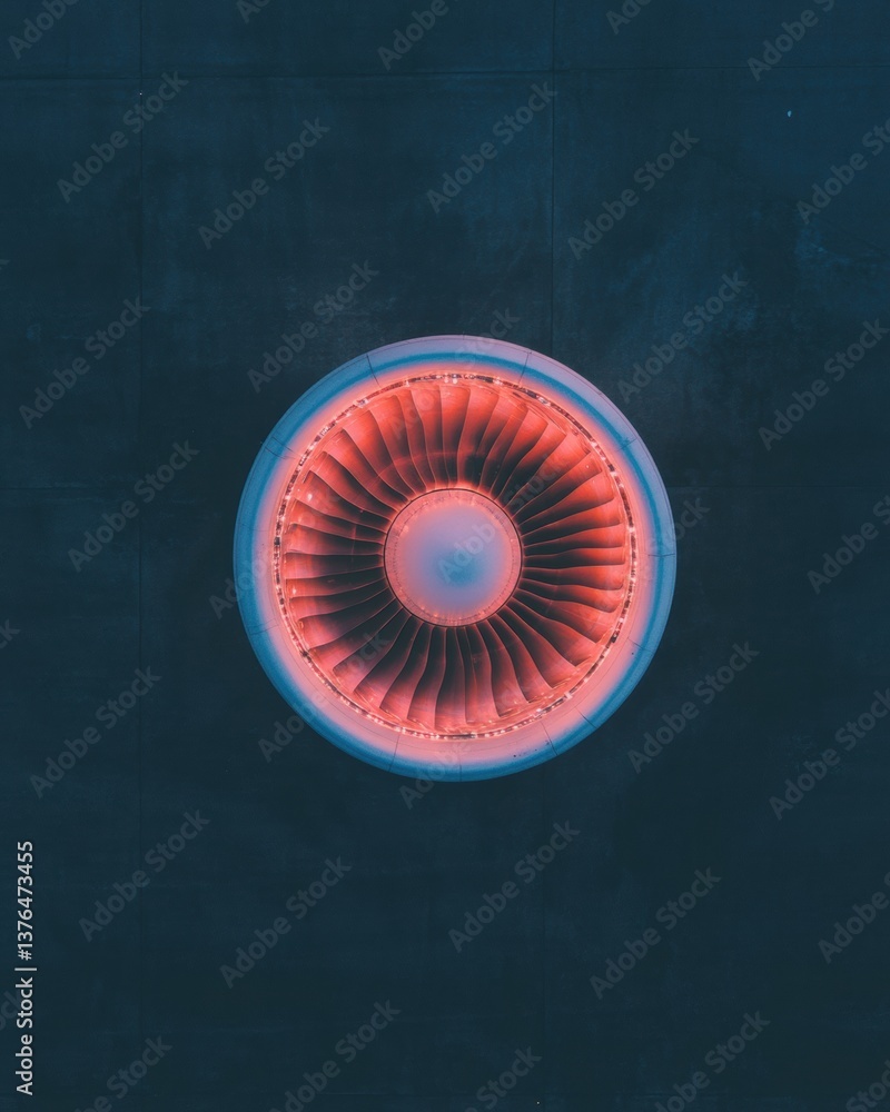 Aufkleber Cybernetic Aerospace Visualization Futuristic Aircraft Engine Turbine in Neon Gradient - Cutting-Edge Aviation Technology and Digital Design Innovation