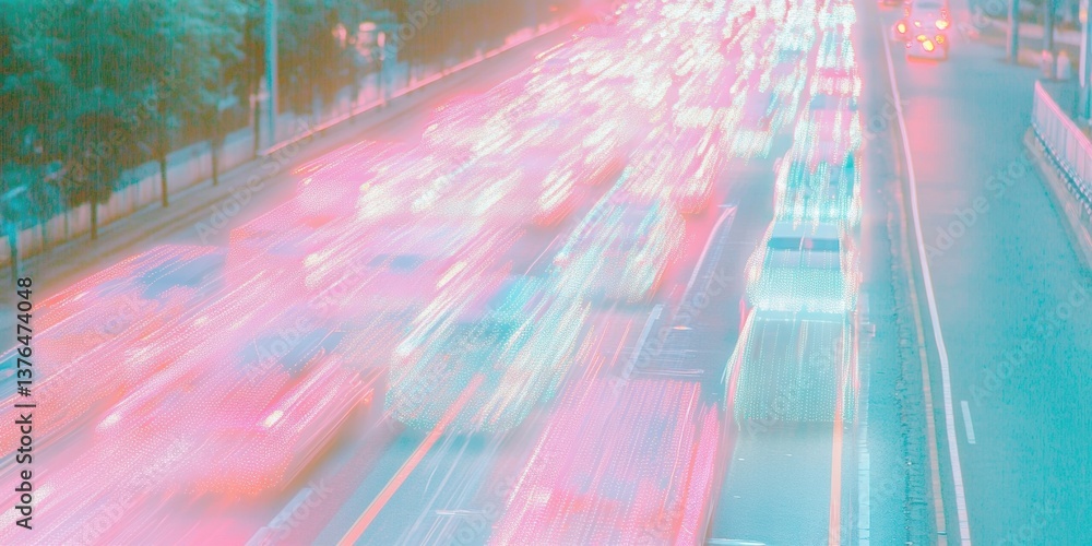 Poster quantum urban mobility ai-driven smart city traffic flow visualization with pastel neon digital aest