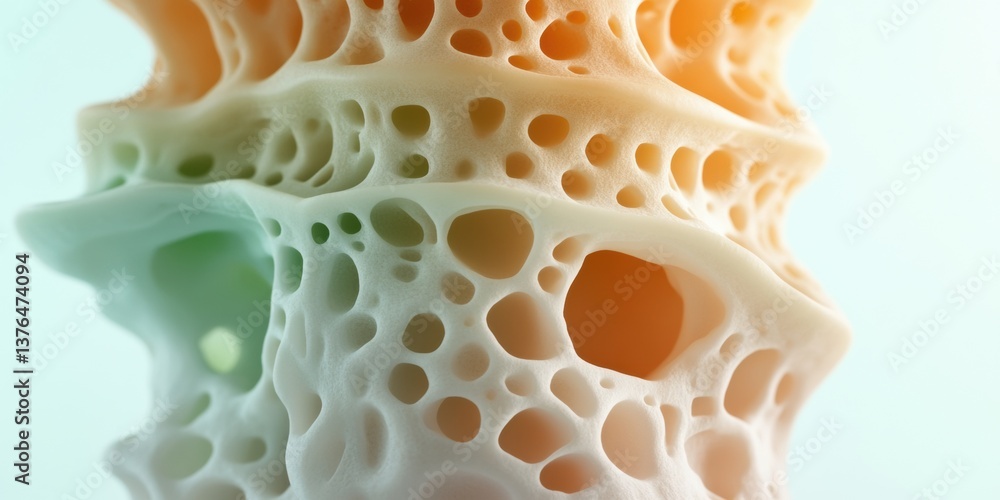 Poster cellular decay visualization translucent biomaterial of osteoporotic bone structure - innovative hea