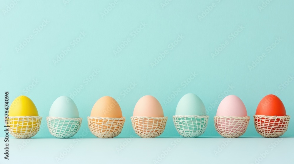 Poster minimal risk diversification strategy pastel eggs in geometric net baskets - modern financial planni